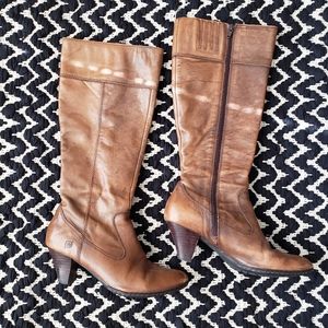 Born Brown Leather Knee-High Heeled Boots size 7.5